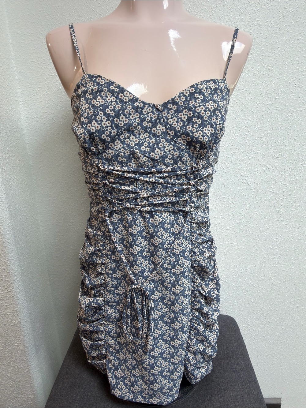 Blush BJ Blue Floral Ruched Bodycon Mini Dress Size S